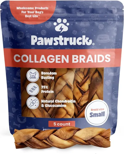 Pawstruck Trenzas Naturales de Colágeno de Res de 5-7" para Perros – Alternativa Duradera a Cuero Crudo y Bully Stick, con Condroitina y Glucosamina