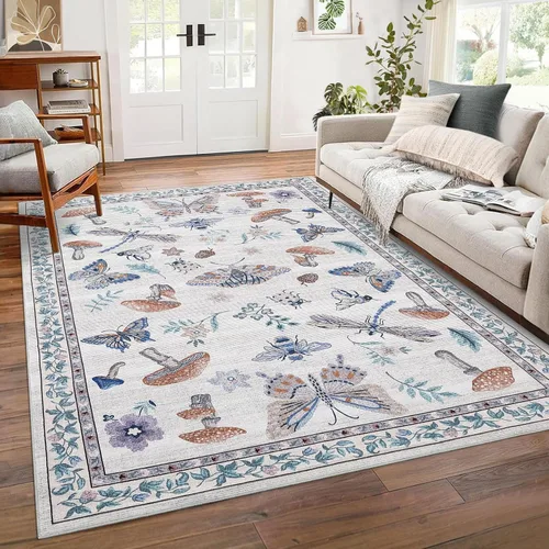 Miniatura 24 de ROYHOME - Alfombra con diseño de hongos e insectos, para pasillos, cocina o baño, antideslizante, lavable, suave, larga, 2 x 6, beige