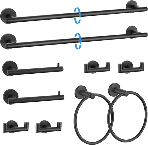 Miniatura 10 de Juego de 5 piezas de toallero, accesorios de baño de hardware de oro cepillado que incluye toallero de 60 cm, soporte de papel higiénico, anillo