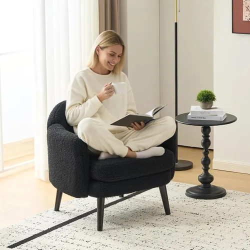 Miniatura 18 de VINGLI Sillón de Acento Moderno Tipo Barril de 30.3" de Ancho con Reposabrazos Track, Patas de Madera Sólida, Cómoda Silla Club Tapizada, Sofá