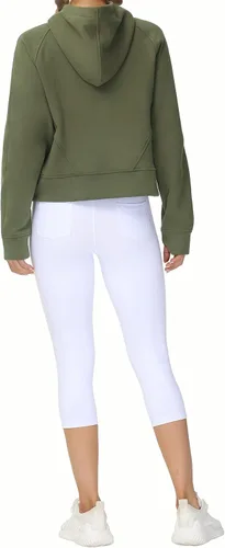 Miniatura 5 de Tmustobe Sudaderas con capucha de media cremallera para mujer, de manga larga, con forro polar, sin botones, con bolsillo