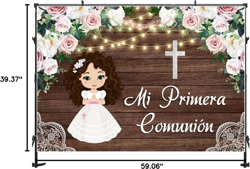 Miniatura 8 de Fondo fotográfico Flores bautismales, panel de pared de madera marrón, cortina de fondo decorativo para estudio de fotografía (5 x 3 pies)