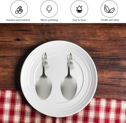 Miniatura 5 de Hemoton Juego de 6 cucharas de mango curvado, utensilios de cocina doblados de acero inoxidable de 5.31 pulgadas para ensalada buffet