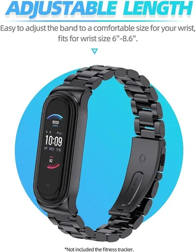 Miniatura 5 de Correa de repuesto de metal para Amazfit Band 5, correa de reloj compatible con Amazfit 5 Fitness Tracker (cuentas, negro)