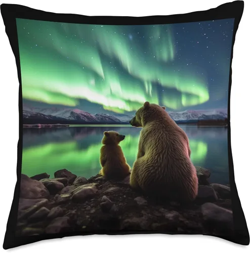 Alaska Aurora Borealis Travel Souvenirs Studio Alaska Northern Lights with Bears Vacay - Almohada para camping, senderismo, 18 x 18 pulgadas,