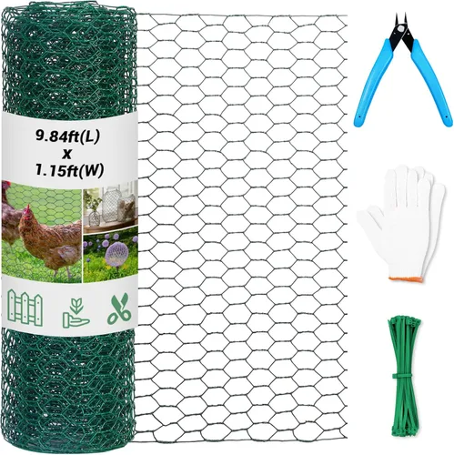 Miniatura 9 de Malla de gallinero para arreglos florales de 13.78 x 236 pulgadas, malla de gallinero floral hexagonal galvanizada ligera, verde, alambre