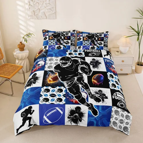 Miniatura 24 de Erosebridal Sports Duvet Cover Football Patchwork Bedding Sets, Geometric Ball Pattern Bed Cover Rugby Game Bed Set Twin