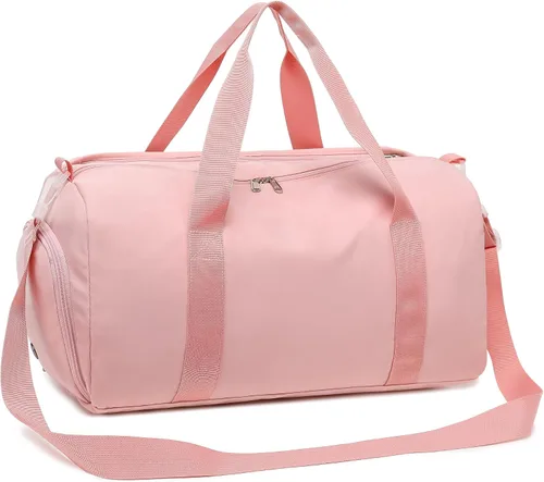 Miniatura 9 de Bolsa de viaje deportiva para gimnasio para hombres y mujeres con compartimento para zapatos, bolsillo húmedo, Rosa (Pure Pink), Bolsa de gimnasio