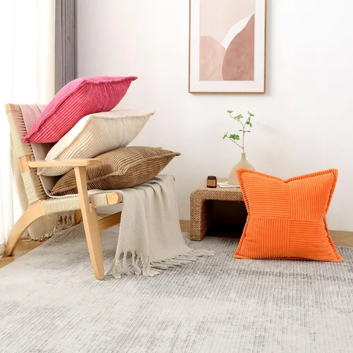 Miniatura 6 de HAUSSY Juego de 2 fundas de almohada decorativas de color verde salvia de 24 x 24 pulgadas, fundas de cojín de pana rayada suave y sólida, fundas