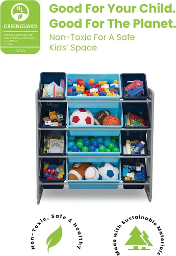 Miniatura 4 de Delta Children Organizador de almacenamiento de juguetes para niños con 12 contenedores de plástico, certificado Greenguard Gold, gris/azul