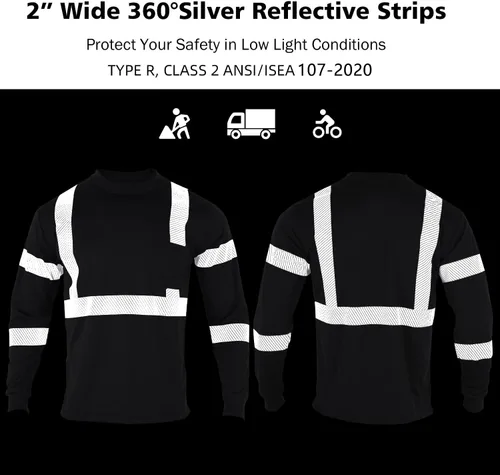 Miniatura 5 de VENDACE 3 piezas de camisetas de seguridad reflectantes de alta visibilidad de manga larga para trabajo en construcción para hombres Clase 3 Negro