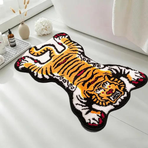Miniatura 15 de Alfombra con estampado de leopardo, tapete de baño de leopardo rosa para baño, tapete de puerta de guepardo y tigre, antideslizante, tapete Rosa