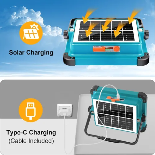 Miniatura 2 de Solar Rechargeable Work Light, 480LED 12000mAh with Stepless Brightness Job Site Battery Rechargeable LED Floor Light, Waterproof Portable Solar
