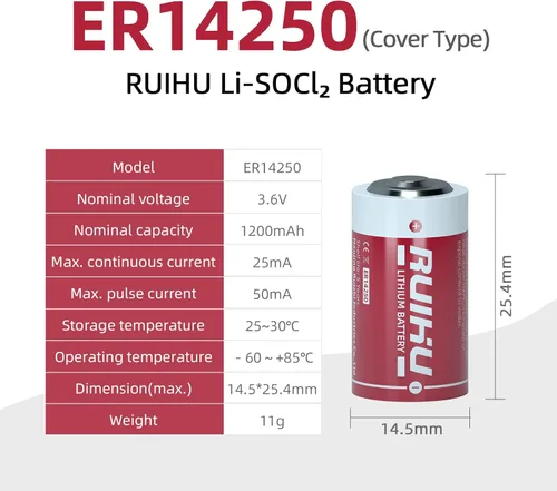 Miniatura 3 de Paquete de 8 baterías de litio ER14250 LS14250 de 3.6 V, 1/2AA tamaño 1200 mAh batería de cloruro de tionilo de litio (Li-SOCl2) certificado