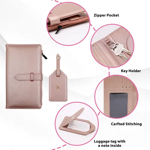 Miniatura 4 de Sbrinnaliao Cartera de viaje con bloqueo RFID multiuso para pasaporte, Rosado, Classic