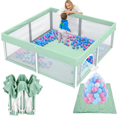 Miniatura 8 de TOREVSIOR Corralito plegable para bebés con alfombra, 50"×50" corralito plegable para bebés y niños pequeños, corral de seguridad para niños