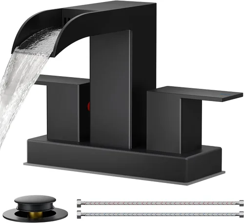 Miniatura 18 de FORIOUS Grifos cuadrados de baño de níquel cepillado y negro de 3 agujeros, cascada de 8 pulgadas, grifo de lavabo de baño con drenaje emergente