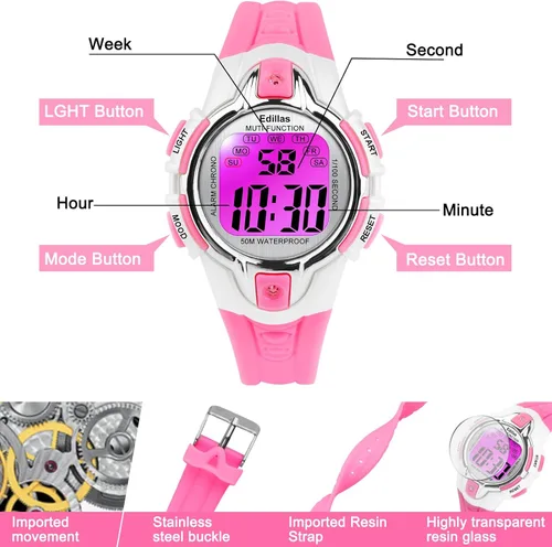 Miniatura 6 de Edillas Kids Watches Digital Girls Boys,7 Colors Light Wrist Watch for Child Waterproof Sport Outdoor Multifunctional Watches with StopwatchAlarm