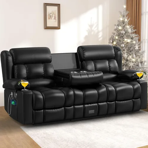 Miniatura 13 de Juego de Sofá Reclinable de Dos Plazas con 2+1 Piezas, Sillón Reclinable Minimalista de 2 Plazas con Pestaña de Tirón Manual, Tela con Puertos