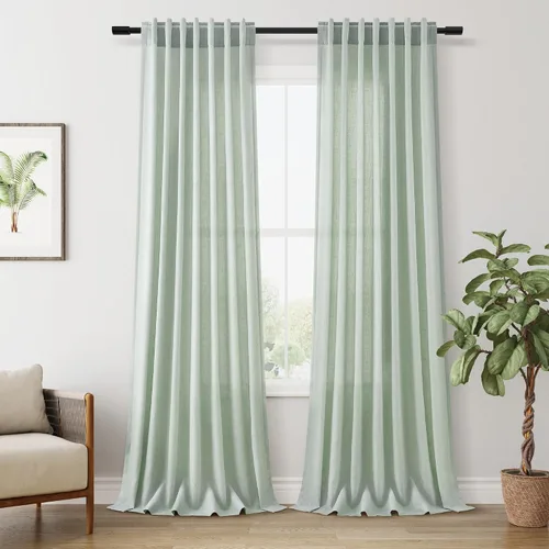 Miniatura 36 de Aersas Aqua Green Linen Curtains 84 Inches Long 2 Panels Set Back Tab Rod Pocket Living Room Curtain Farmhouse Rustic Light Filtering Hook Drapes