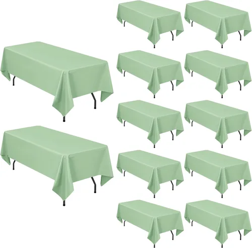 Miniatura 12 de Pesonlook - Paquete de 12 manteles rectangulares de 60 x 102 pulgadas, color beige, para mesas rectangulares de 6 pies, mantel de tela lavable