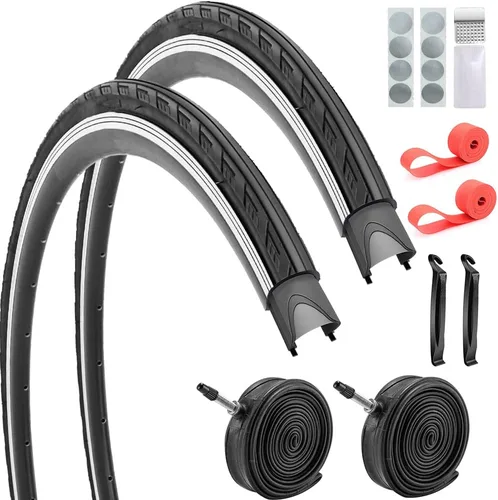 Miniatura 10 de Neumáticos de bicicleta de carretera 700x23C 700x25C 700x35C con 2 tubos internos, válvulas Presta, 2 palancas y 8 piezas de parches sin pegamento