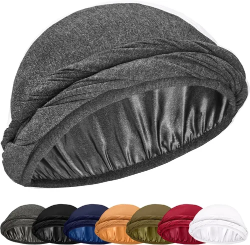 Miniatura 14 de Turbante Halo con Forro de Satén de Seda Envolvente de Cabeza Preajustado Gorro de Calavera para Hombres y Mujeres Gorro para Dormir Cubierta