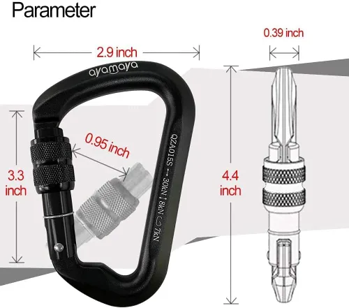 Miniatura 5 de Ayamaya Climbing Carabiners - 3 Pack Screwgate Locking Carabiner 30KN (6744 lbs) Heavy Duty Gears for Rock Climbing, Rappelling, Swing Rescue & Gym