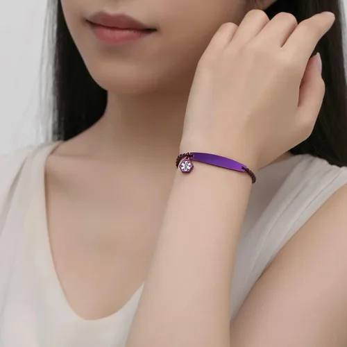 Miniatura 10 de LinnaLove - Pulsera de identificación de alerta médica con cadena Rolo simple pregrabada para mujer