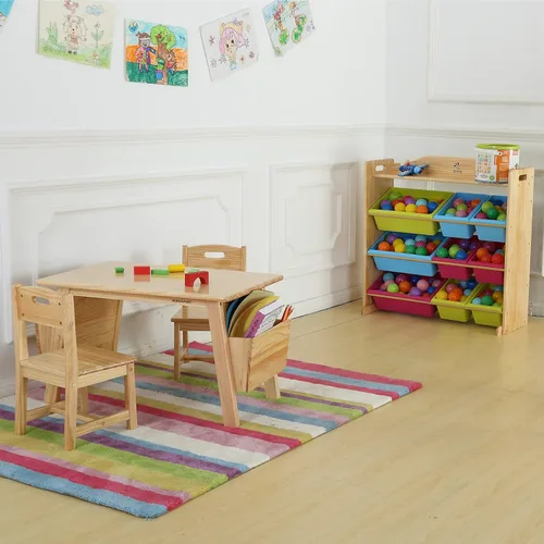 Miniatura 4 de Juego de mesa y 2 sillas de madera maciza para niños con escritorio de almacenamiento y sillas para niños pequeños mesa de actividades