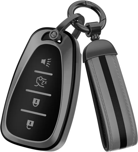 Miniatura 17 de Para accesorios de funda de llavero Chevy, material de TPU mate, con un bonito llavero de cuero, para Equinox Malibu Camaro Cruze Blazer Traverse