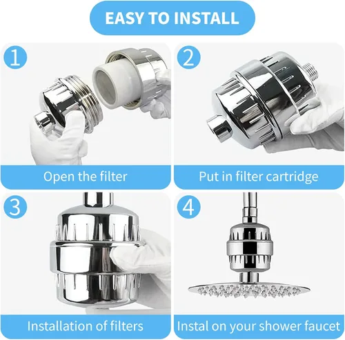 Miniatura 6 de Filtro de ducha, cartucho de filtro de repuesto de 20 etapas, filtros de cabezal de ducha de agua dura, elimina sedimentos, metales pesados, hierro