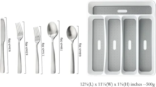 Miniatura 3 de JASHII - Juego de cubiertos con bandeja, 20 piezas de acero inoxidable cuadrado cubiertos servicio para 4, acabado mate, utensilios de alimentación