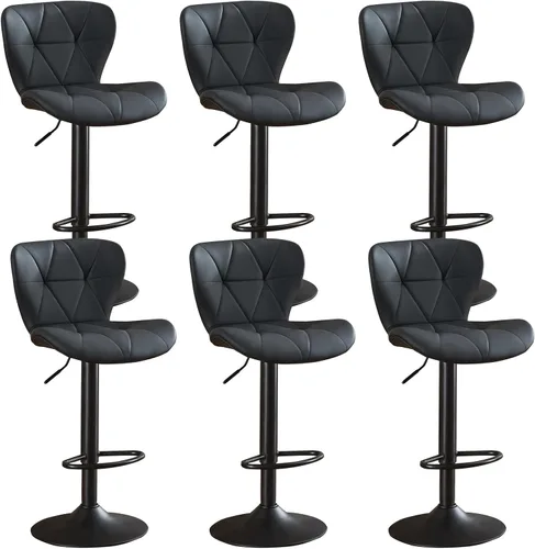 Miniatura 8 de Juego de 2 taburetes de bar, taburetes de bar giratorios ajustables con respaldo, taburetes de bar de piel sintética de altura de mostrador de 24 a