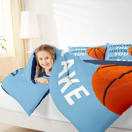 Miniatura 4 de Juego de edredón de baloncesto, juego de ropa de cama con citas inspiradoras para niños y niñas, relleno de edredón de pelota deportiva, edredón