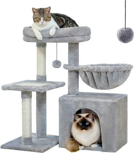 Miniatura 10 de PEQULTI Pequeño Árbol para Gatos, [72.4 cm] Torre para Gatos de Interior, Árbol de Actividad de 2 Estilos con Postes para Rascar, Gran Hamaca y Beige