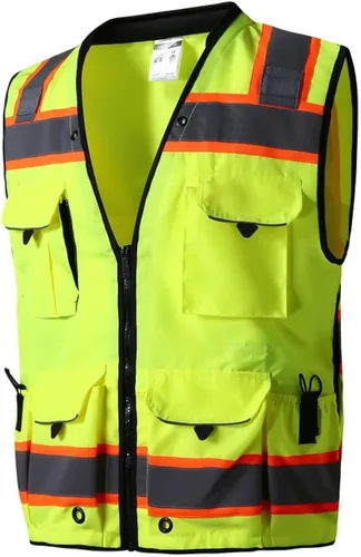 Miniatura 18 de SKSAFETY Chaleco de seguridad de nivel profesional con 10 bolsillos, chaleco de alta visibilidad clase 2 con cremallera, chaleco de alta visibilidad