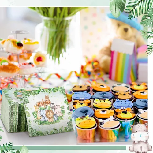 Miniatura 3 de Yeaqee 100 servilletas de baby shower de safari de la selva, servilletas de papel verde salvia, servilletas desechables de 3 capas de vegetación
