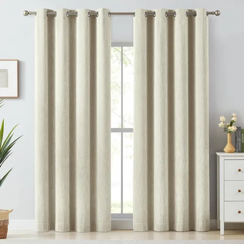Miniatura 13 de Melodieux Elegantes cortinas opacas de algodón para oscurecer la habitación, para sala de estar, dormitorio, con aislamiento térmico, paneles