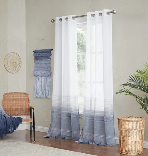 Miniatura 8 de Dainty Home Linea - Par de paneles de cortinas traslúcidas con textura de lino con textura 3D, estilo bohemio 3D para dormitorio, 2 paneles