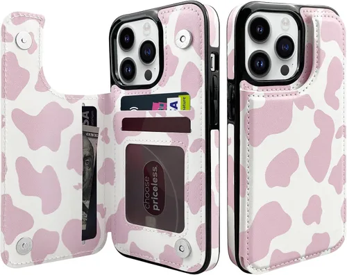 Miniatura 8 de Funda de piel con tapa para tarjetas compatible con iPhone 13 Pro de 6.1 pulgadas, para mujeres y niñas con tarjetero con función atril, doble
