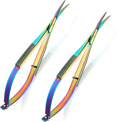 Miniatura 10 de Shynai Tijeras de bordado de 4.7 pulgadas Tijeras de cejas curvadas Punta Acción de resorte de acero inoxidable Corte de cejas Artesanía de corte