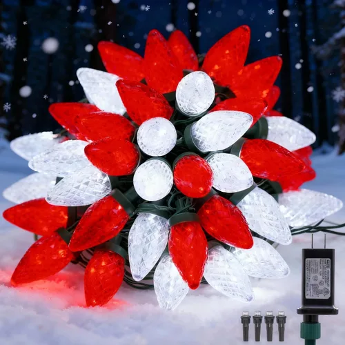 Miniatura 7 de Luces de Navidad C9 para exteriores, 33 pies, 50 luces LED, 8 modos de iluminación, impermeables, extensibles para interiores y exteriores, techo