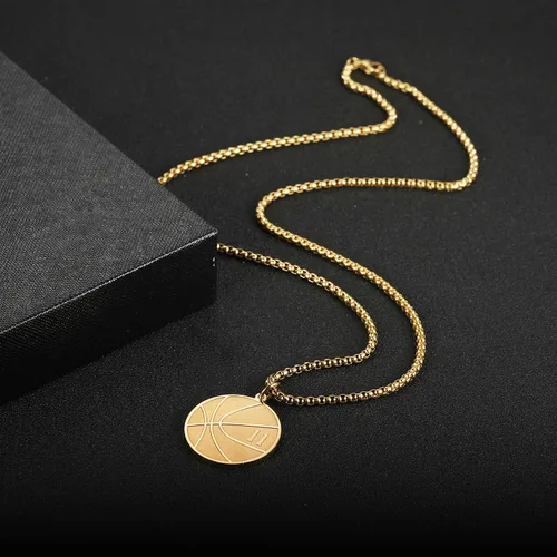 Miniatura 4 de Susook Collar con números de baloncesto para niños, colgante de baloncesto de acero inoxidable dorado, joyería deportiva, regalos para hombres