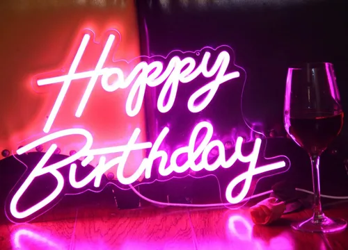 Miniatura 2 de Letrero LED de neón de feliz cumpleaños, luz nocturna, decoración de fiesta de cumpleaños, funciona con USB, color rosa, funciona con USB