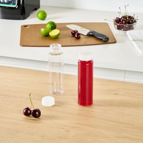 Miniatura 4 de Botella de plástico transparente redonda de 8 onzas para jugo prensado en frío - con tapa de seguridad, libre de BPA - 5,7 x 5,7 x 24,8 cm - caja