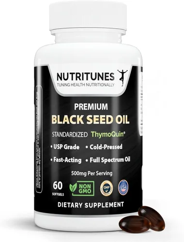 Aceite de semilla negra 3% timoquinona estandarizado – Clínicamente estudiado, grado USP, prensado en frío Nigella Sativa ThymoQuin, sin OMG – 60