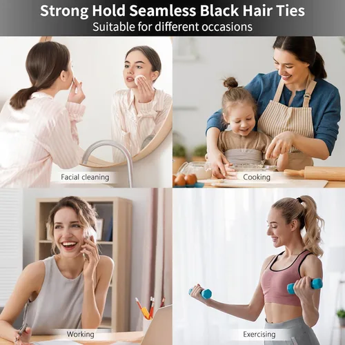 Miniatura 8 de Coleteros sin costuras para cabello grueso, elásticos, para niña o mujer, que no causan daños, 100 piezas, color negro