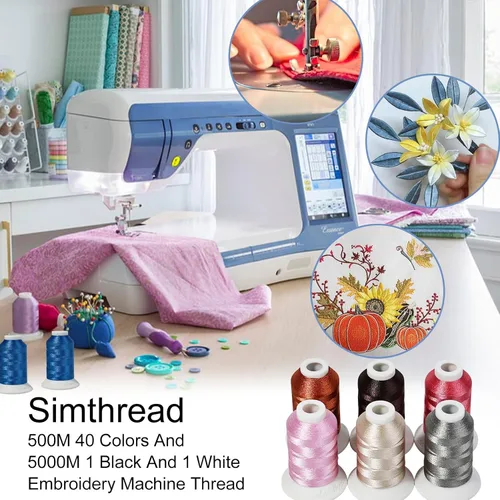 Miniatura 5 de Simthread Kit de hilo de poliéster de 42 piezas, 40 colores (1,640.4 ft) + blanco y negro (16,404.2 ft) para máquinas de coser y bordar