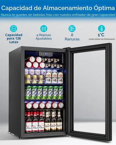 Miniatura 2 de Feelfunn Mini refrigerador de 3.2 pies cúbicos con puerta de cristal, refrigerador de bebidas para 126 latas para bebidas, cerveza, vino, refrescos